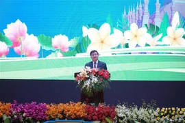 Tổng Bí thư, Chủ tịch nước Lào Thongloun Sisoulith phát biểu tại lễ kỷ niệm. (Ảnh: Bá Thành /TTXVN)