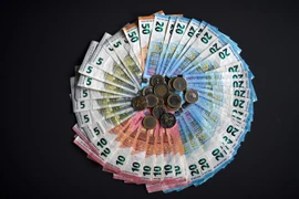 Đồng tiền giấy và tiền xu euro. (Ảnh: AFP/TTXVN)