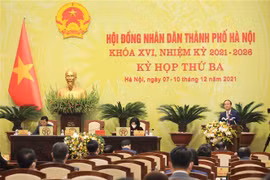 Chủ tịch HĐND thành phố Hà Nội Nguyễn Ngọc Tuấn phát biểu khai mạc kỳ họp thứ ba. (Ảnh: Văn Điệp/TTXVN)