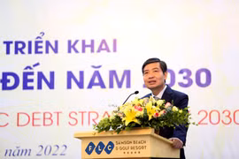 Thứ trưởng Bộ Tài chính Tạ Anh Tuấn phát biểu tại Hội nghị phổ biến Chiến lược nợ công đến năm 2030. (Ảnh: Vietnam+)