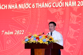 Bộ trưởng Bộ Tài chính Hồ Đức Phớc phát biểu tại Hội nghị Sơ kết công tác Tài chính-Ngân sách nhà nước 6 tháng đầu năm 2022, ngày 7/7. (Ảnh: Vietnam+)