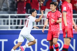 U23 Indonesia (áo trắng) loại U23 Hàn Quốc khỏi Vòng chung kết U23 châu Á 2024. (Nguồn: AFC)