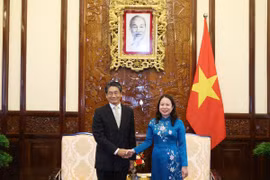 Quyền Chủ tịch nước Võ Thị Ánh Xuân với Đại sứ Nhật Bản Ito Naoki. (Ảnh: Thống Nhất/TTXVN)