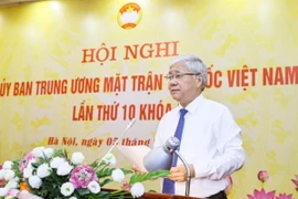 Ủy viên Bộ Chính trị, Bí thư Trung ương Đảng, Chủ tịch Ủy ban Trung ương MTTQ Việt Nam Đỗ Văn Chiến phát biểu. (Ảnh: Minh Đức/TTXVN)