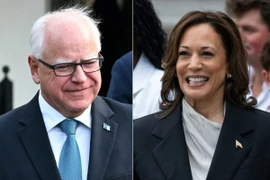 Phó Tổng thống Mỹ Kamala Harris (phải) xác nhận ông Tim Walz là người đồng hành tranh cử. (Nguồn: AFP/Getty Images)