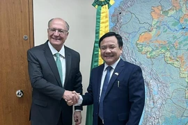 Đại sứ Việt Nam Bùi Văn Nghị và Phó Tổng thống Brazil Geraldo Alckmin tại buổi làm việc ngày 19/6. (Ảnh: TTXVN phát)