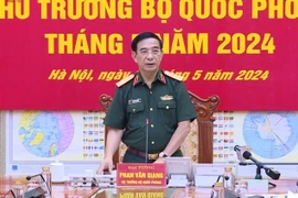 Đại tướng Phan Văn Giang phát biểu chỉ đạo hội nghị. (Ảnh: Hồng Pha/TTXVN phát)