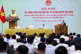 Thủ tướng Phạm Minh Chính phát biểu tại Hội nghị Thủ tướng Chính phủ làm việc với doanh nghiệp Nhà nước. (Ảnh: Dương Giang/TTXVN)