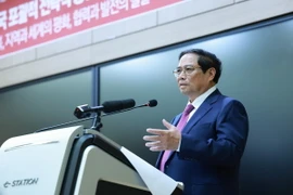 Thủ tướng Phạm Minh Chính phát biểu về chính sách của Việt Nam tại Đại học Quốc gia Seoul. (Ảnh: Dương Giang/TTXVN)