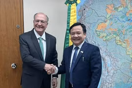 Đại sứ Việt Nam Bùi Văn Nghị và Phó Tổng thống Brazil Geraldo Alckmin tại buổi làm việc ngày 19/6. (Ảnh: TTXVN phát)