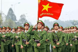 Những cán bộ, chiến sỹ tham gia vào các khối diễu binh, diễu hành trong lễ kỷ niệm đã được đơn vị tuyển chọn kỹ lưỡng. (Ảnh: Phạm Kiên/TTXVN)