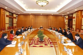 Tổng Bí thư Nguyễn Phú Trọng chủ trì phiên họp đầu tiên Tiểu ban Nhân sự Đại hội XIV của Đảng. (Ảnh: Trí Dũng/TTXVN)
