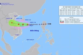 Đường đi của vùng áp thấp lúc 16h ngày 18/9/2024. (Ảnh: TTXVN phát)