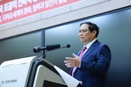 Thủ tướng Phạm Minh Chính phát biểu về chính sách của Việt Nam tại Đại học Quốc gia Seoul. (Ảnh: Dương Giang/TTXVN)