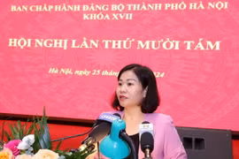 Phó Bí thư Thường trực Thành ủy hà Nội Nguyễn Thị Tuyến phát biểu khai mạc hội nghị. (Ảnh: Văn Điệp/TTXVN)