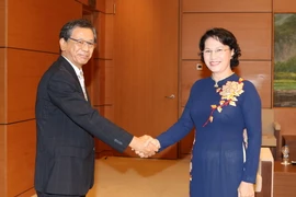 Chủ tịch Quốc hội Nguyễn Thị Kim Ngân tiếp ông Fukada Hiroshi, Đại sứ Nhật Bản tại Việt Nam đến chào từ biệt nhân kết thúc nhiệm kỳ công tác. (Ảnh: Trọng Đức/TTXVN)