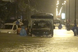 Thành phố Đồng Hới, Quảng Bình ngập sâu vì mưa lớn. (Nguồn: TTXVN)