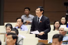 Đại biểu Quốc hội tỉnh Quảng Bình Nguyễn Ngọc Phương chất vấn các thành viên Chính phủ. (Ảnh: Phạm Kiên/TTXVN)