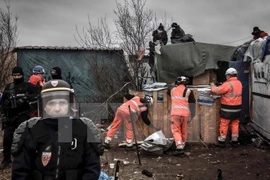 Pháp dỡ bỏ khu lán trại trái phép của những người di cư được dựng lên ở thành phố cảng Calais. (Nguồn: AFP/TTXVN)