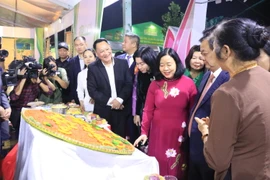 Các đại biểu tham quan khu trưng bày sản phẩm tại Festival sản phẩm nông nghiệp và làng nghề Hà Nội lần thứ 3. (Ảnh: PV/Vietnam+)