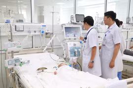 Các bác sỹ điều trị, theo dõi sức khoẻ cho bệnh nhi ngộ độc thuốc nam. (Ảnh: PV/Vietnam+)