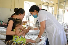 Điều trị cho một bệnh nhân mắc bệnh tay chân miệng tại Bệnh viện Đa khoa vùng Tây Nguyên. (Ảnh: Tuấn Anh/TTXVN)