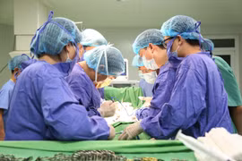 Các bác sỹ tiến hành ca ghép thận. (Ảnh: PV/Vietnam+)