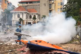 Phun hóa chất vệ sinh môi trường để phòng nhiều dịch bệnh. (Ảnh: PV/Vietnam+)