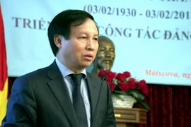 Đại sứ Việt Nam tại Liên bang Nga Ngô Đức Mạnh phát biểu tại hội nghị. (Ảnh: Dương Trí-Quang Vinh/Vietnam+)