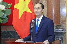 Chủ tịch nước Trần Đại Quang phát biểu động viên các Chỉ huy Đội giỏi năm 2018. (Ảnh: Nhan Sáng/TTXVN)