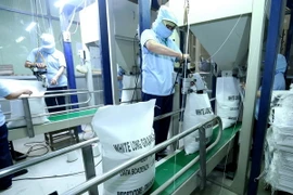 Đóng bao sản phẩm gạo xuất khẩu. (Ảnh: Vũ Sinh/TTXVN)