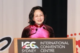 Phó Chủ tịch nước Đặng Thị Ngọc Thịnh phát biểu tại Lễ khai mạc Hội nghị Thượng đỉnh Phụ nữ Toàn cầu. (Ảnh: Quang Hải/TTXVN)