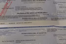 Hai tấm hối phiếu trị giá hơn 5 tỷ USD bị nghi là giả. 