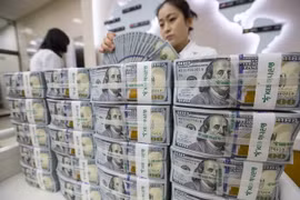 Kiểm tiền USD tại ngân hàng Hana ở thủ đô Seoul, Hàn Quốc ngày 4/7 vừa qua. (Ảnh: EPA-EFE/TTXVN)