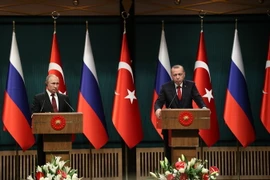 Tổng thống Thổ Nhĩ Kỳ Recep Tayyip Erdogan và Tổng thống Nga Vladimir Putin. (Ảnh: THX/TTXVN)