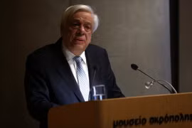 Tổng thống Hy Lạp Prokopis Pavlopoulos phát biểu tại lễ kỷ niệm sự kiện thủ đô Athens được chọn là Thủ đô Sách thế giới 2018. (Ảnh: THX/TTXVN)