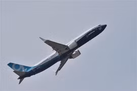 Máy bay Boeing 737 MAX 9 trưng bày tại Triển lãm hàng không quốc tế Paris, Pháp. (Nguồn: AFP/TTXVN)