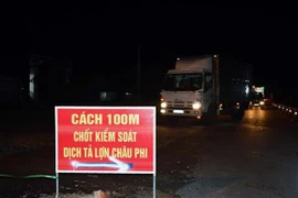 Chốt kiểm dịch đặt ngay tuyến Quốc lộ 1A dẫn vào tỉnh Cà Mau. (Ảnh: Thế Anh/TTXVN)