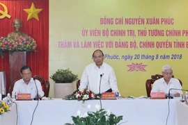 Thủ tướng Chính phủ Nguyễn Xuân Phúc và đoàn công tác của Chính phủ đã có buổi làm việc với lãnh đạo chủ chốt tỉnh Bình Phước. (Ảnh: Thống Nhất/TTXVN)