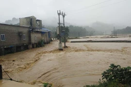 Mưa liên tục gây ngập lụt tại xã Song Khủa, huyện Vân Hồ, tỉnh Sơn La. (Ảnh: TTXVN phát)