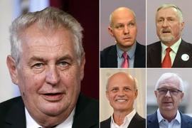 Đương kim Tổng thống Milos Zeman (ảnh trái) và các ứng viên. (Nguồn: AFP/TTXVN)