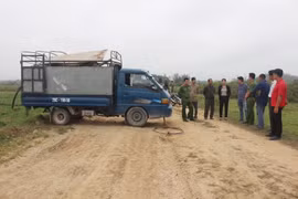 Lực lượng chức năng bắt giữ xe xả thải trái phép ra môi trường. (Ảnh: Nguyễn Hoàng/TTXVN)