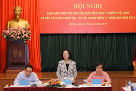 Bà Trương Thị Mai, Ủy viên Bộ Chính trị, Bí thư Trung ương Đảng, Trưởng Ban Dân vận Trung ương phát biểu, kết luận hội nghị. (Ảnh: Phương Hoa/TTXVN)