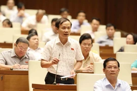 Đại biểu Quốc hội tỉnh Vĩnh Long Phạm Tất Thắng chất vấn Phó Thủ tướng Vương Đình Huệ. (Ảnh: Phương Hoa/TTXVN)