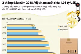 Việt Nam xuất siêu 1,08 tỷ USD trong 2 tháng đầu năm.