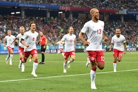 Niềm vui của các cầu thủ Đan Mạch sau khi có bàn thắng mở tỷ số vào lưới đội tuyển Croatia trong trận đấu ở vòng loại trực tiếp Giải bóng đá World Cup 2018 diễn ra tại Nizhny Novgorod, Nga, ngày 1/7. (Ảnh: THX/TTXVN)