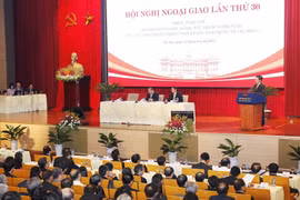 Toàn cảnh phiên họp toàn thể với nội dung 'Phương hướng đối ngoại: Đẩy mạnh ngoại giao phục vụ phát triển trong thời kỳ hội nhập quốc tế sâu rộng' trong khuôn khổ Hội nghị Ngoại giao lần thứ 30. (Ảnh: Lâm Khánh/TTXVN)