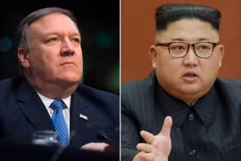 Ông Mike Pompeo (trái) bí mật thăm Triều Tiên, gặp nhà lãnh đạo Kim Jong-un. (Nguồn: KCNA/Reuters/TTXVN)