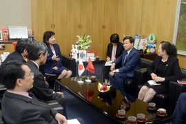 Tổng Thanh tra Chính phủ Lê Minh Khái làm việc với Bộ trưởng Bộ Nội vụ và Truyền thống Nhật Bản Seiko Noda. (Ảnh: Thành Hữu/TTXVN)