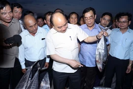 Thủ tướng Nguyễn Xuân Phúc thăm Cáng cá Cửa Việt. (Ảnh: Thống Nhất/TTXVN)